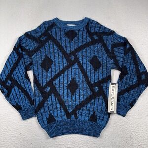 VTG Saturdays‎ Sweater Mens Large Geometric Chunky Knit 80s 90s Blue NWT NOS